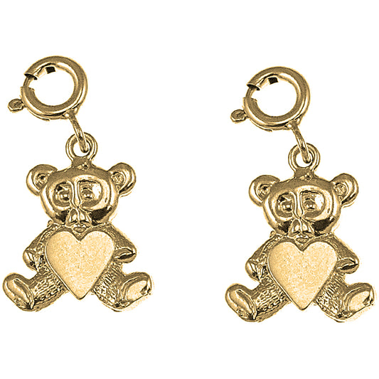 Yellow Gold-plated Silver 18mm Teddy Bear Earrings
