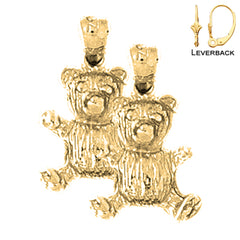 18 mm große Teddybär-Ohrringe aus Sterlingsilber (weiß- oder gelbvergoldet)