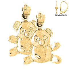 20 mm große Teddybär-Ohrringe aus Sterlingsilber (weiß- oder gelbvergoldet)