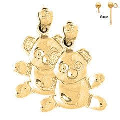 20 mm große Teddybär-Ohrringe aus Sterlingsilber (weiß- oder gelbvergoldet)