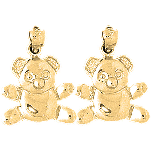Yellow Gold-plated Silver 20mm Teddy Bear Earrings