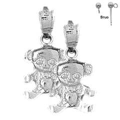 Sterling Silver 19mm Teddy Bear Earrings (White or Yellow Gold Plated)