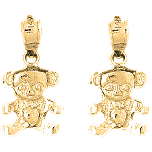 Yellow Gold-plated Silver 19mm Teddy Bear Earrings