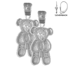 Sterling Silver 21mm Teddy Bear Earrings (White or Yellow Gold Plated)