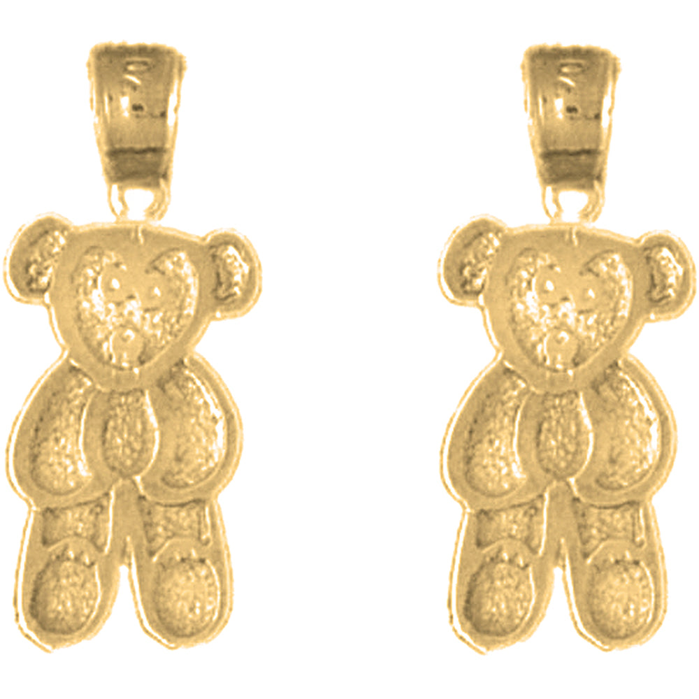 Yellow Gold-plated Silver 21mm Teddy Bear Earrings