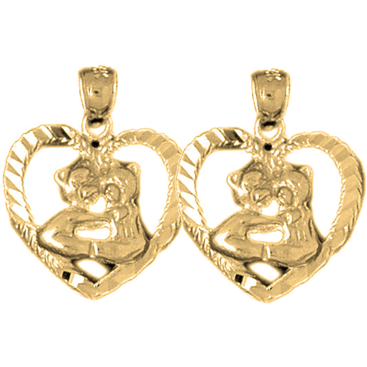 Yellow Gold-plated Silver 21mm Teddy Bear In Heart Earrings