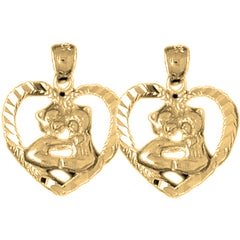 Yellow Gold-plated Silver 21mm Teddy Bear In Heart Earrings
