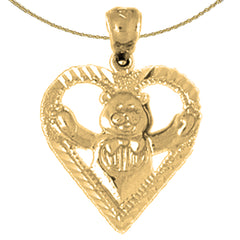 14K or 18K Gold Teddy Bear In Heart Pendant