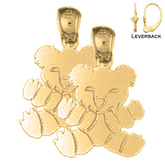 21 mm große Teddybär-Ohrringe aus Sterlingsilber (weiß- oder gelbvergoldet)
