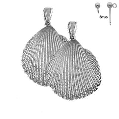 Sterling Silver 37mm Shell Earrings (White or Yellow Gold Plated)