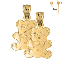 Sterling Silver 21mm Teddy Bear Earrings (White or Yellow Gold Plated)