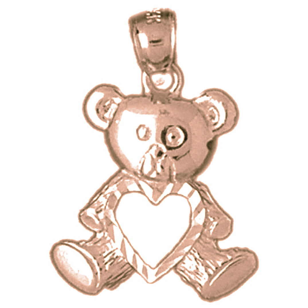 14K or 18K Gold Teddy Bear With Heart Pendant