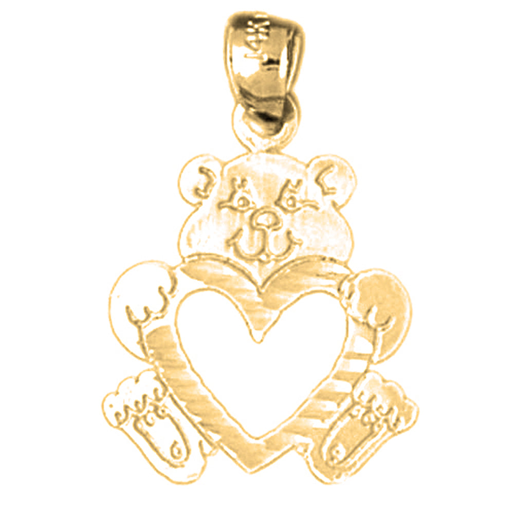 14K or 18K Gold Teddy Bear With Heart Pendant