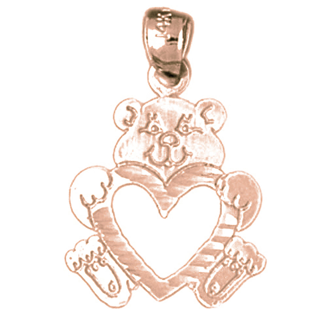 14K or 18K Gold Teddy Bear With Heart Pendant