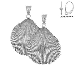 Sterling Silver 43mm Shell Earrings (White or Yellow Gold Plated)