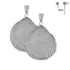 Sterling Silver 43mm Shell Earrings (White or Yellow Gold Plated)