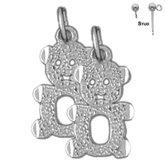Sterling Silver 17mm Teddy Bear Earrings (White or Yellow Gold Plated)