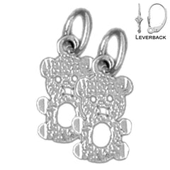 Sterling Silver 15mm Teddy Bear Earrings (White or Yellow Gold Plated)