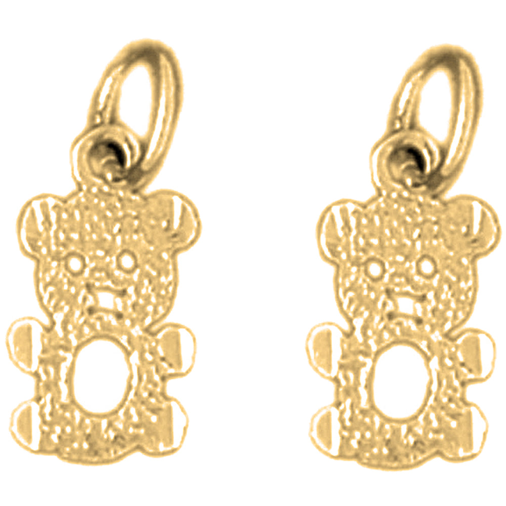 Yellow Gold-plated Silver 15mm Teddy Bear Earrings