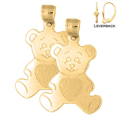22 mm große Teddybär-Ohrringe aus Sterlingsilber (weiß- oder gelbvergoldet)