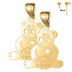Sterling Silver 22mm Teddy Bear Earrings (White or Yellow Gold Plated)
