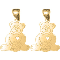 Yellow Gold-plated Silver 22mm Teddy Bear Earrings