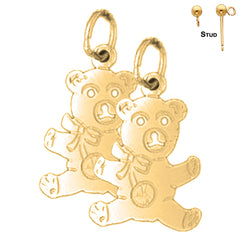 Sterling Silver 20mm Teddy Bear Earrings (White or Yellow Gold Plated)