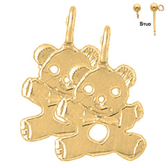 Sterling Silver 18mm Teddy Bear Earrings (White or Yellow Gold Plated)