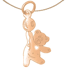 14K or 18K Gold Teddy Bear With Balloons Pendant