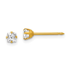 Inverness 18K Yellow Gold 3mm Square CZ Earrings