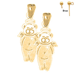 24 mm große Teddybär-Ohrringe aus Sterlingsilber (weiß- oder gelbvergoldet)