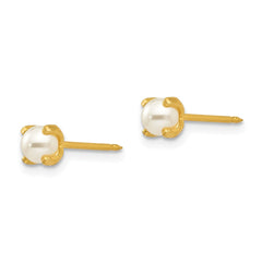 Inverness 18K Yellow Gold 4mm Prong Simulated Pearl Earrings