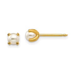 Inverness 18K Yellow Gold 4mm Prong Simulated Pearl Earrings