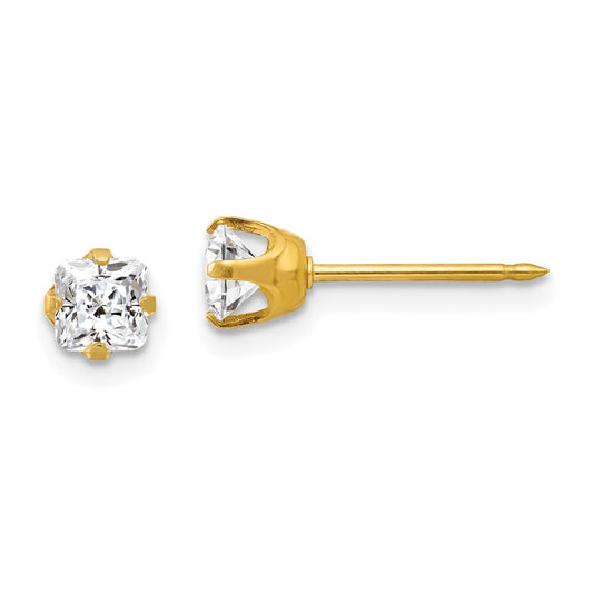 Inverness 14K Yellow Gold 5mm Sq. Princess CZ Post Earrings