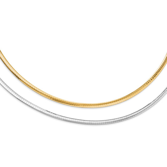 Cadena Omega reversible suprema de oro bicolor de 14 quilates