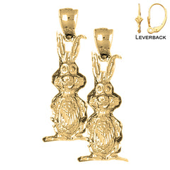 Sterling Silver 35mm Rabbit Earrings (White or Yellow Gold Plated)