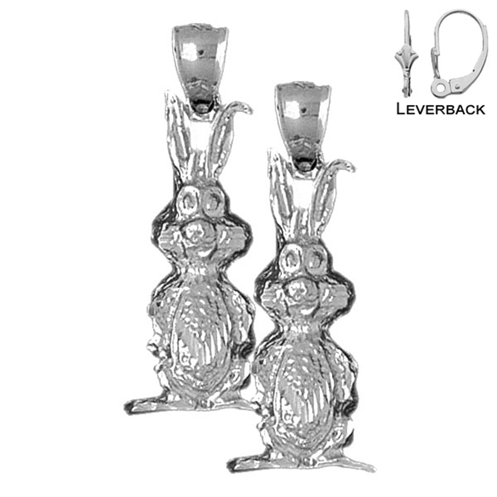 Sterling Silver 35mm Rabbit Earrings (White or Yellow Gold Plated)