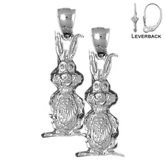 Sterling Silver 35mm Rabbit Earrings (White or Yellow Gold Plated)