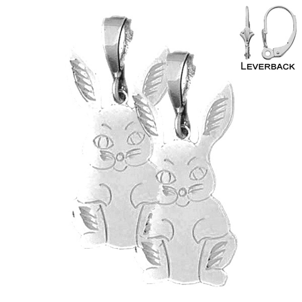 Sterling Silver 33mm Rabbit Earrings (White or Yellow Gold Plated)