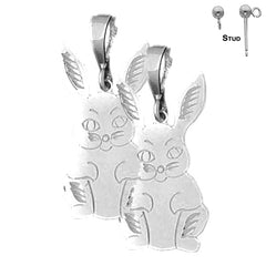 Sterling Silver 33mm Rabbit Earrings (White or Yellow Gold Plated)