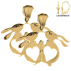 14K or 18K Gold Rabbit With Hearts Earrings