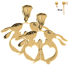 14K or 18K Gold Rabbit With Hearts Earrings