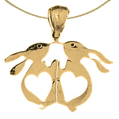 14K or 18K Gold Rabbit With Hearts Pendant