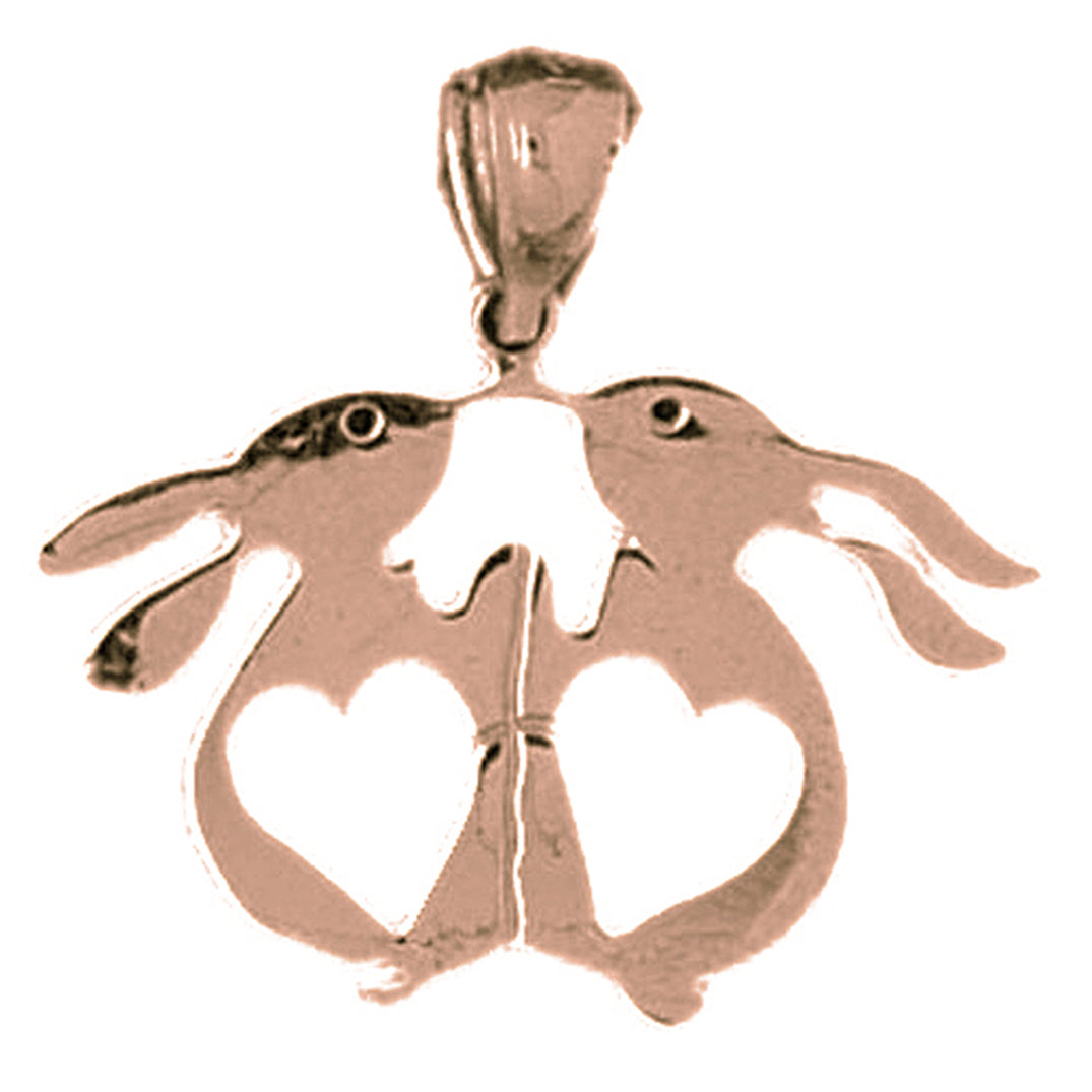 14K or 18K Gold Rabbit With Hearts Pendant
