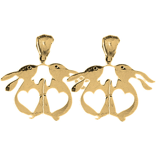 Yellow Gold-plated Silver 23mm Rabbit With Hearts Earrings