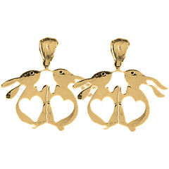 Yellow Gold-plated Silver 23mm Rabbit With Hearts Earrings