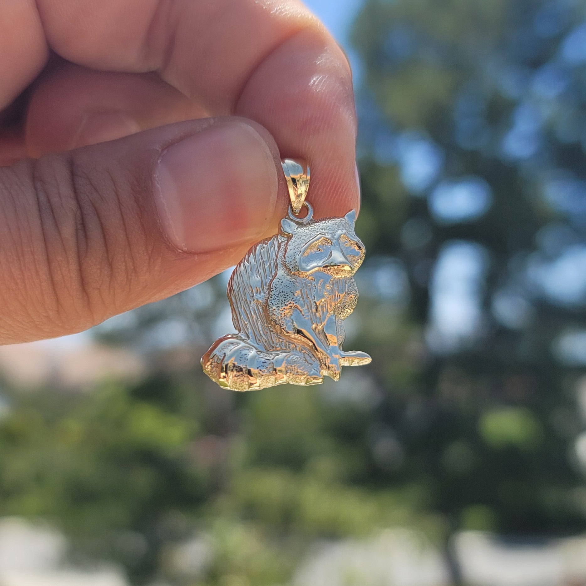 10K, 14K or 18K Gold Raccoon Pendant