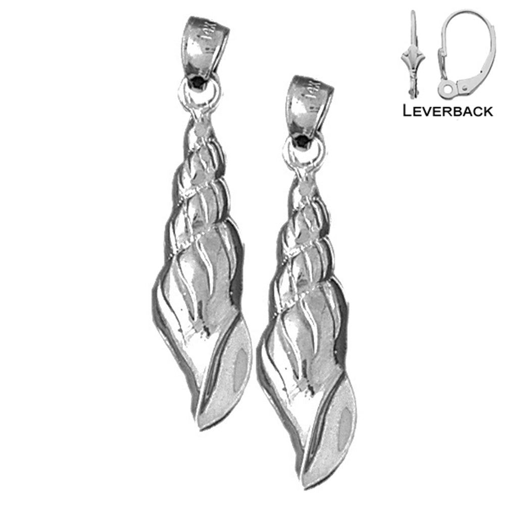 Sterling Silver 35mm Conch Shell Earrings (White or Yellow Gold Plated)