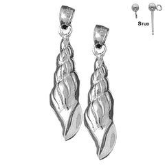 Pendientes de concha de caracola de plata de ley de 35 mm (chapados en oro blanco o amarillo)