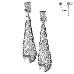 Pendientes de concha de caracola de plata de ley de 34 mm (chapados en oro blanco o amarillo)